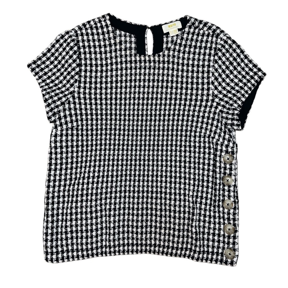 Maeve by Anthropologie houndstooth black and white side button blouse size 8